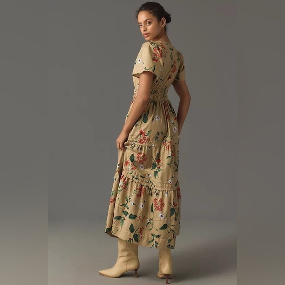 Anthropologie Somerset Dress 🌸 Size M • Floral Maxi Cotton 🌿 Tan Red Print - Picture 3 of 16
